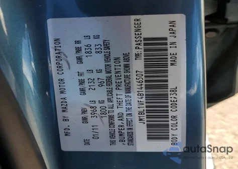 2011 Mazda 3 I z USA, uszkodzony, nr VIN JM1BL1VF4B1446507